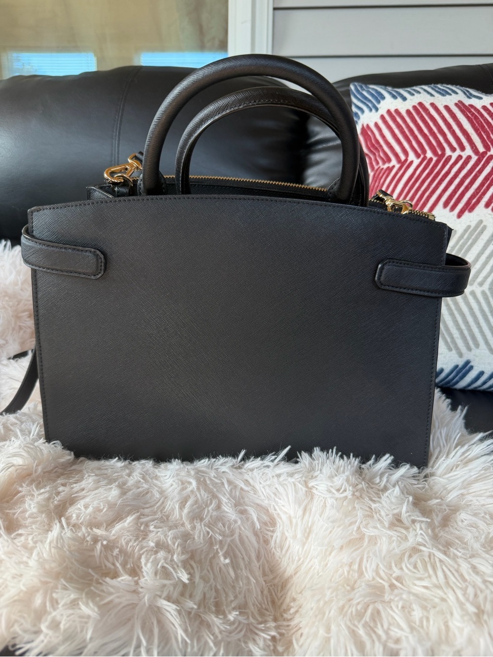 Michael Kors Black Leather Satchel with Gold Accents - Picture 2 of 10